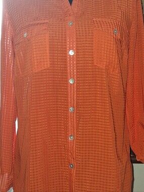 Kim Rogers Orange Long-Sleeve Button-Down Shirt